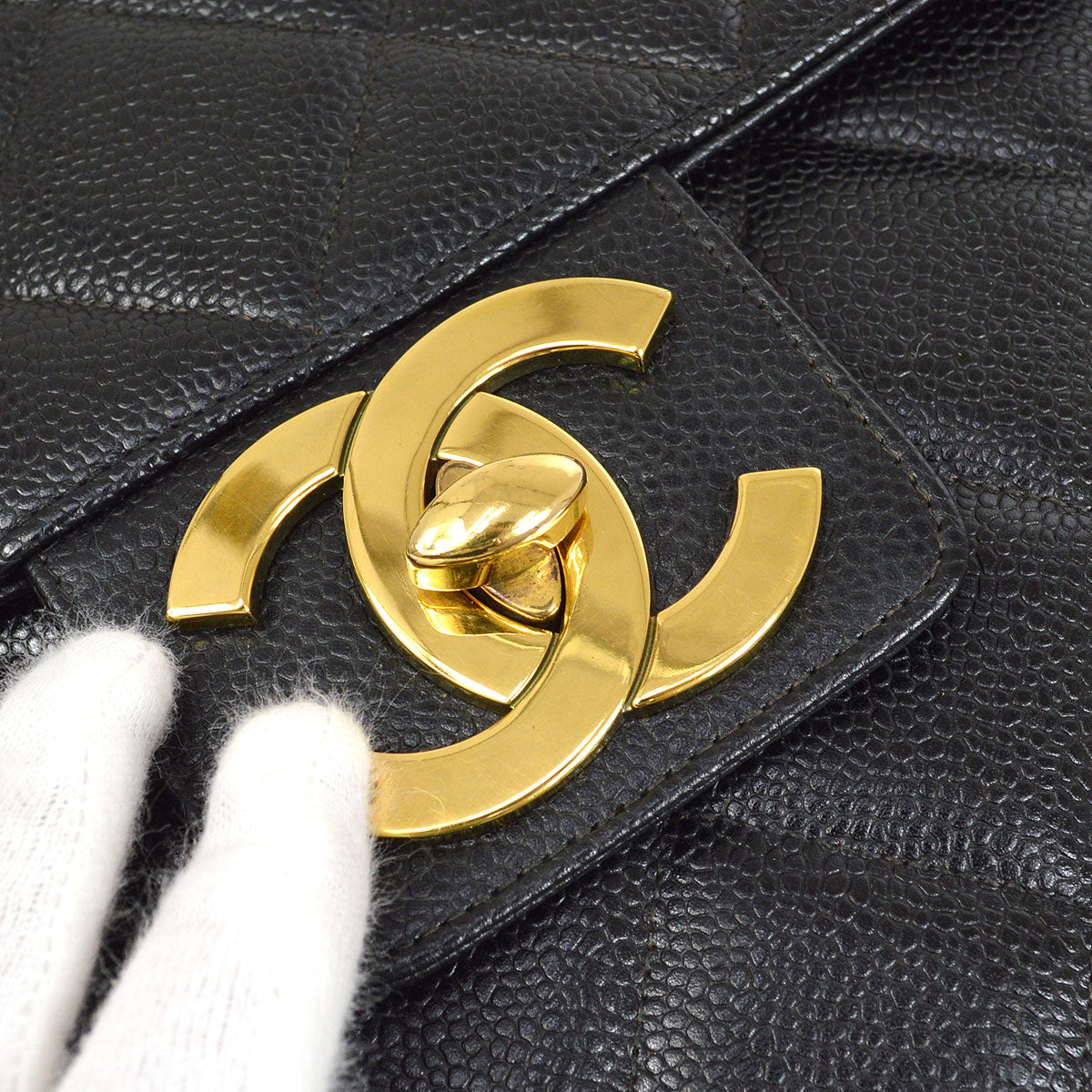 CHANEL Quilted Briefcase Business Hand Bag Black Caviar 51584