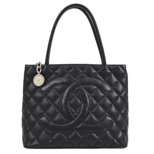 CHANEL 2000-2001 Black Caviar Medallion Tote 64488