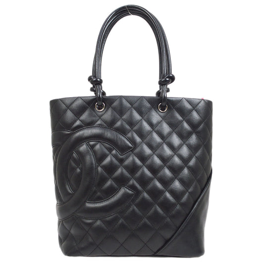 CHANEL 2004-2005 Cambon Ligne Tote Bag Black Calfskin