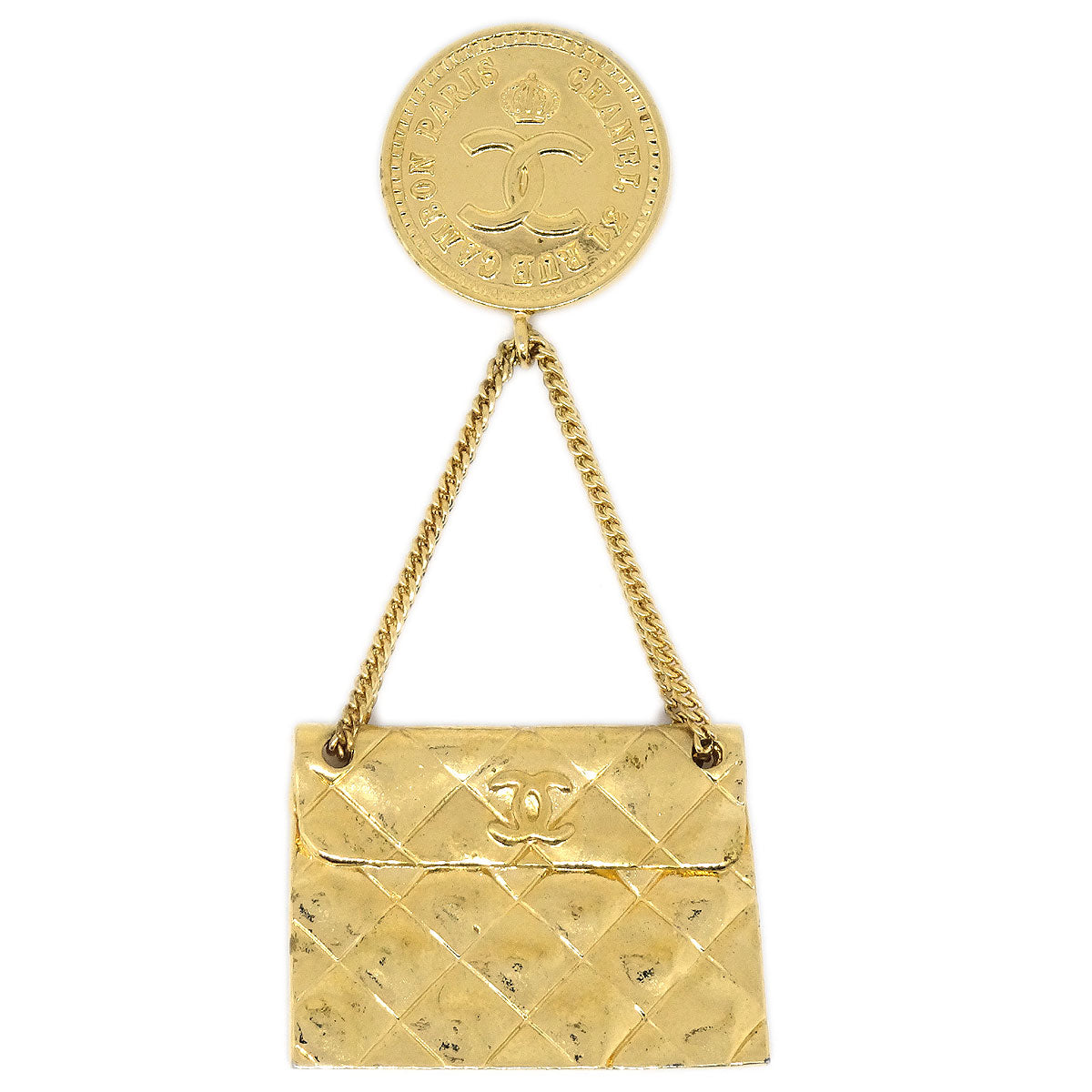 CHANEL Quilted Bag Brooch Pin Gold 15815