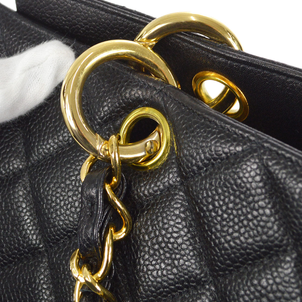 CHANEL 1994-1996 Chain Tote Bag Black Caviar