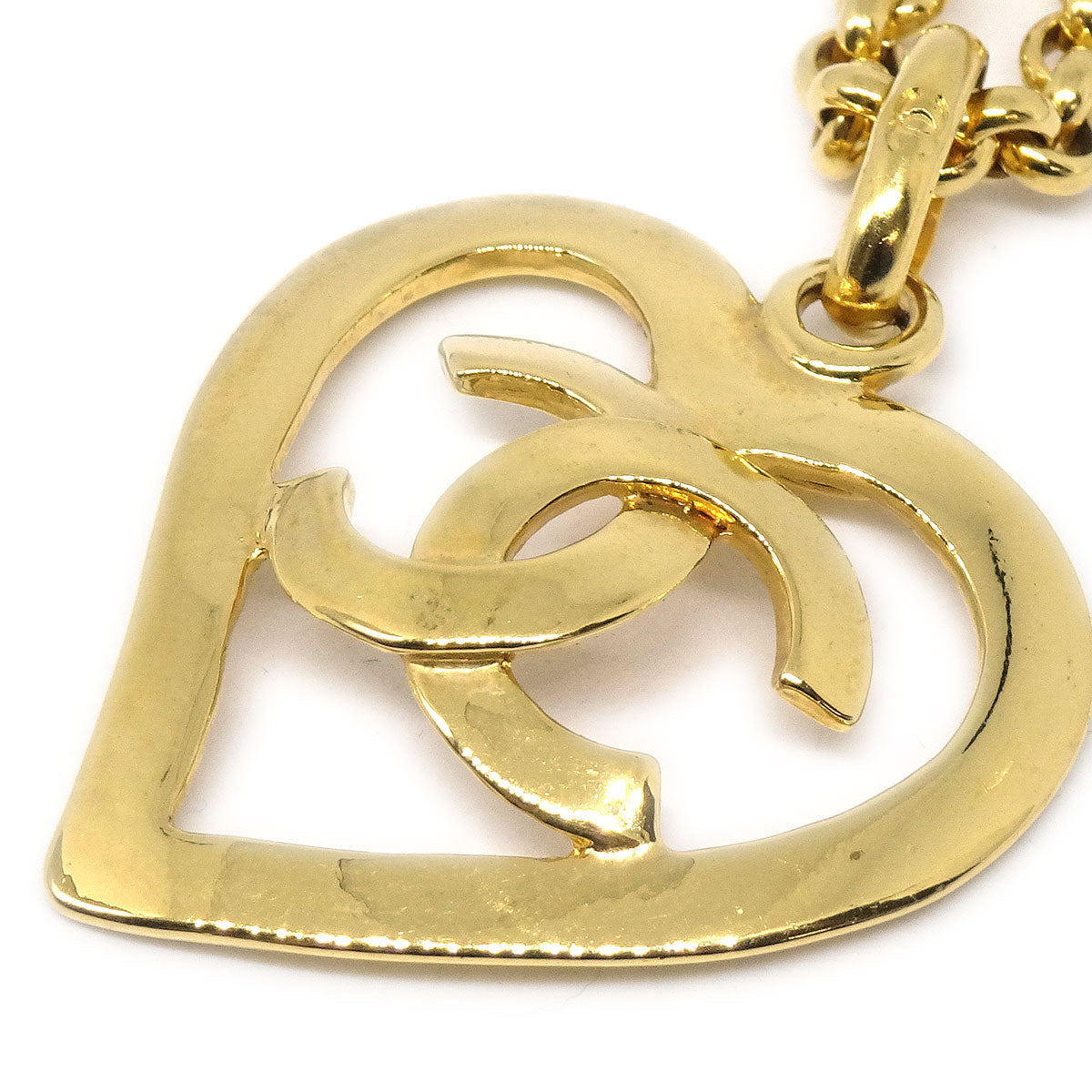 CHANEL★ 1995 Cutout Heart Gold Chain Necklace 17156