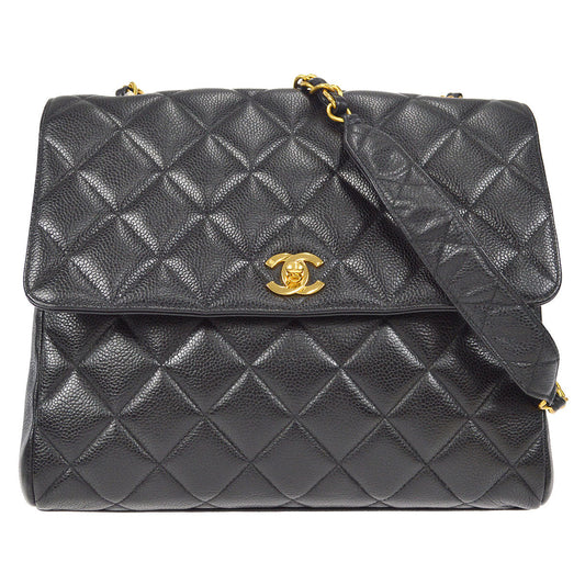 CHANEL Single Chain Shoulder Bag Black Caviar 48514