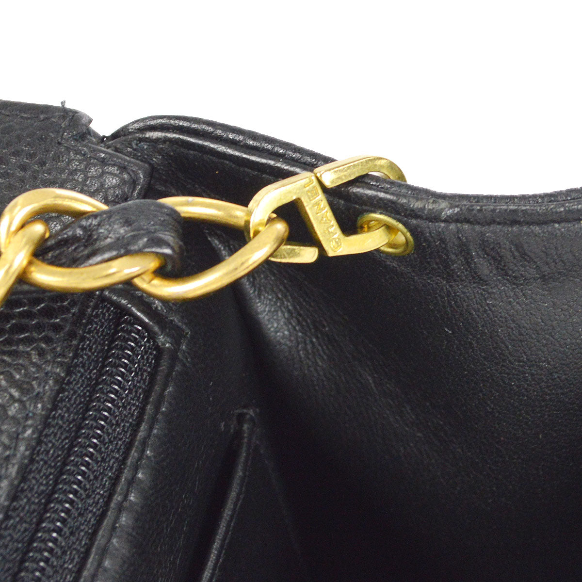 CHANEL Single Chain Shoulder Bag Black Caviar 48514