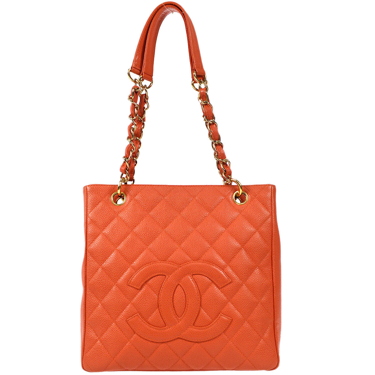 CHANEL 2003-2004 Petite Shopping Tote PST Pink Orange Caviar