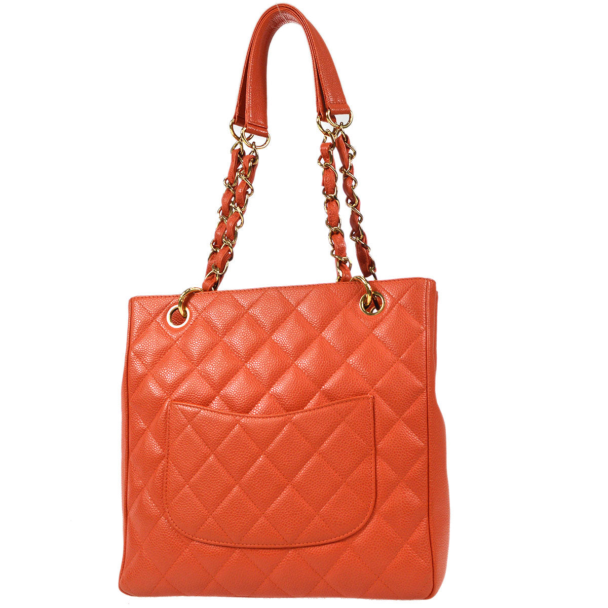 CHANEL 2003-2004 Petite Shopping Tote PST Pink Orange Caviar