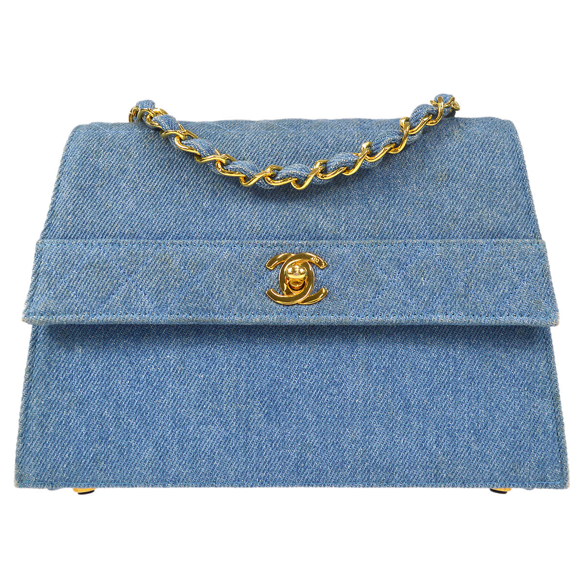 CHANEL Single Chain Shoulder Bag Indigo Blue Denim