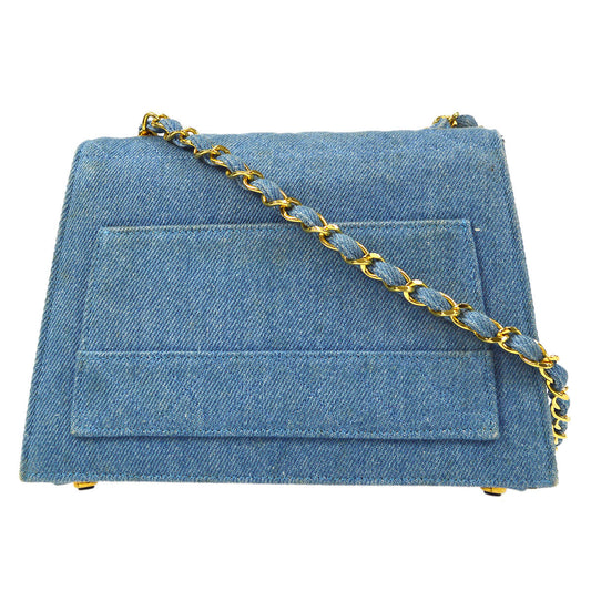 CHANEL Single Chain Shoulder Bag Indigo Blue Denim