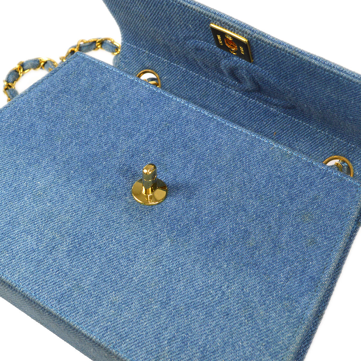 CHANEL Single Chain Shoulder Bag Indigo Blue Denim