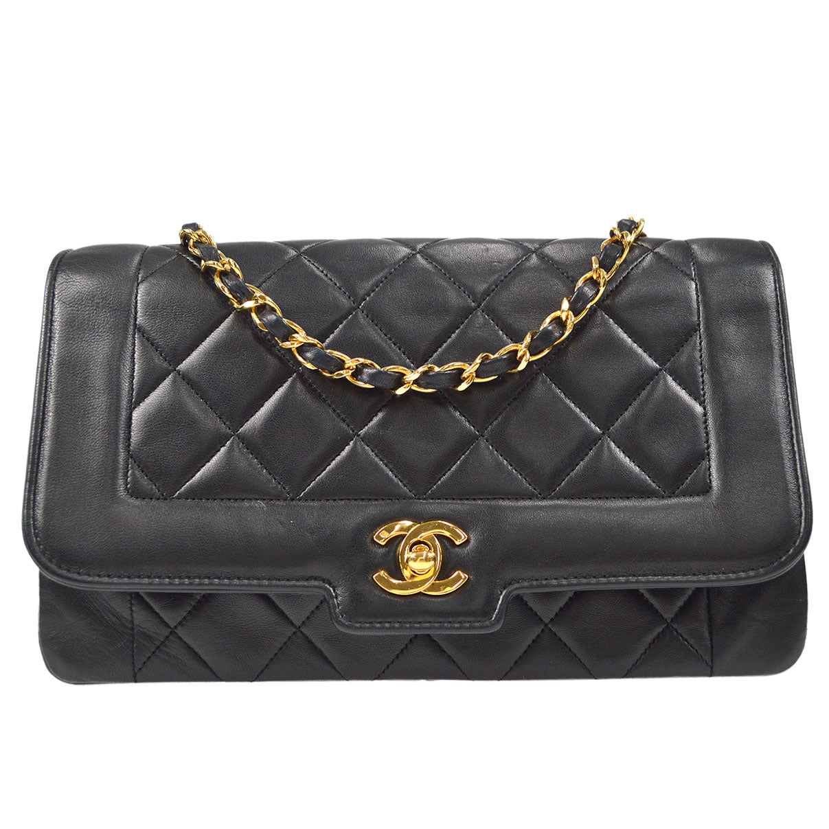 CHANEL Single Chain Shoulder Bag Black Lambskin