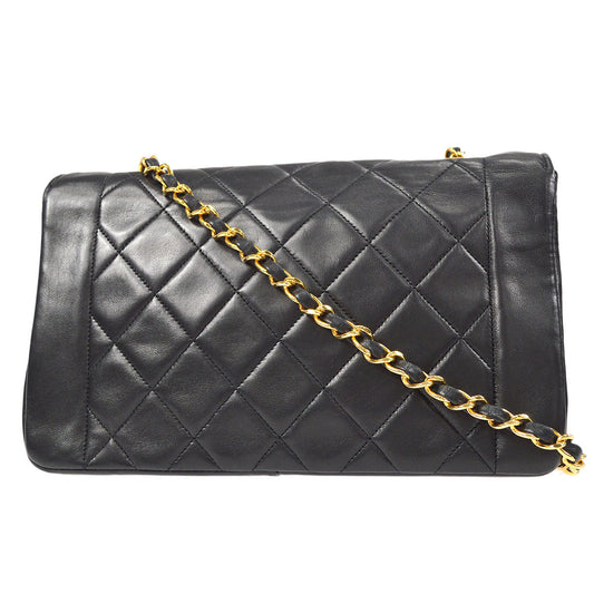 CHANEL Single Chain Shoulder Bag Black Lambskin