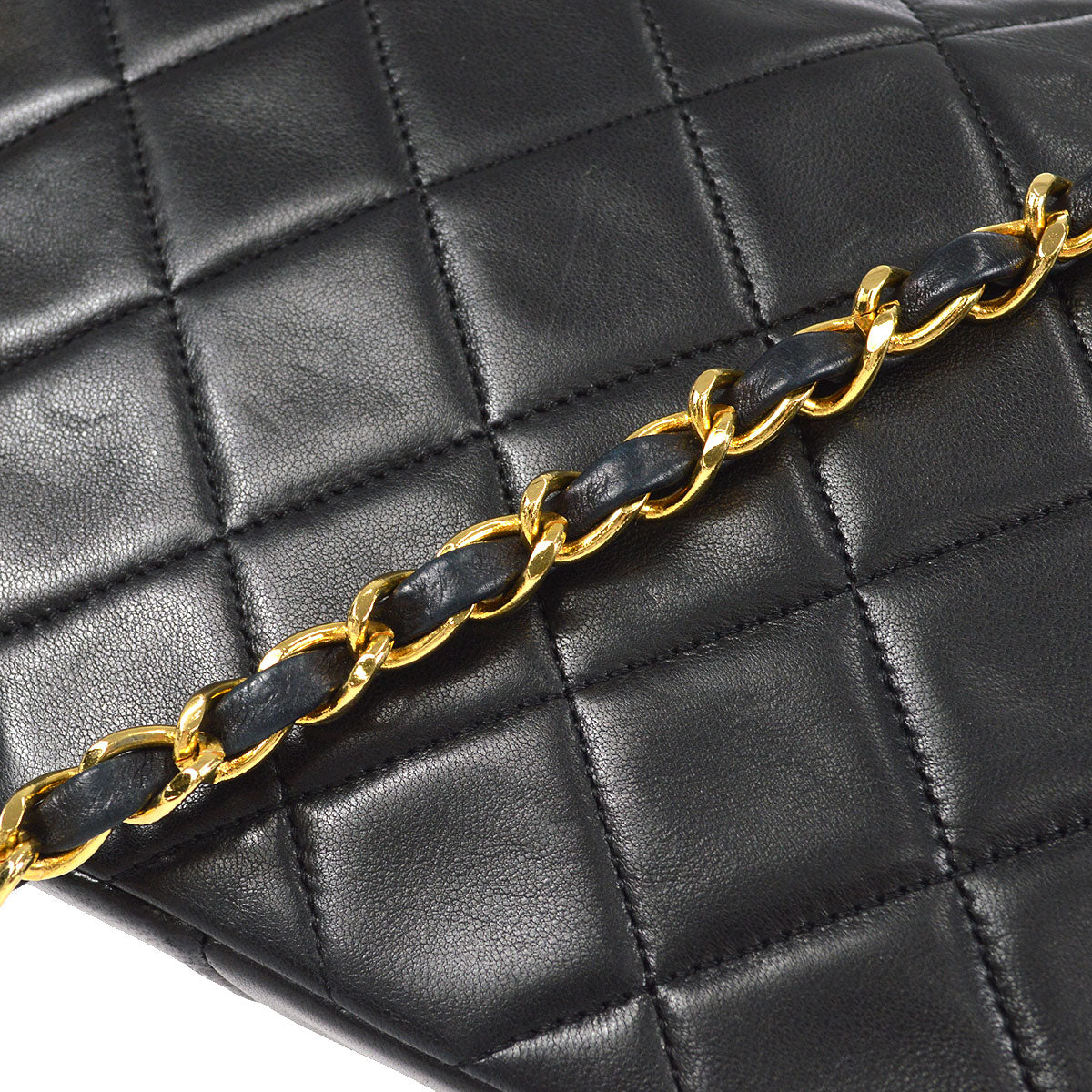 CHANEL Single Chain Shoulder Bag Black Lambskin