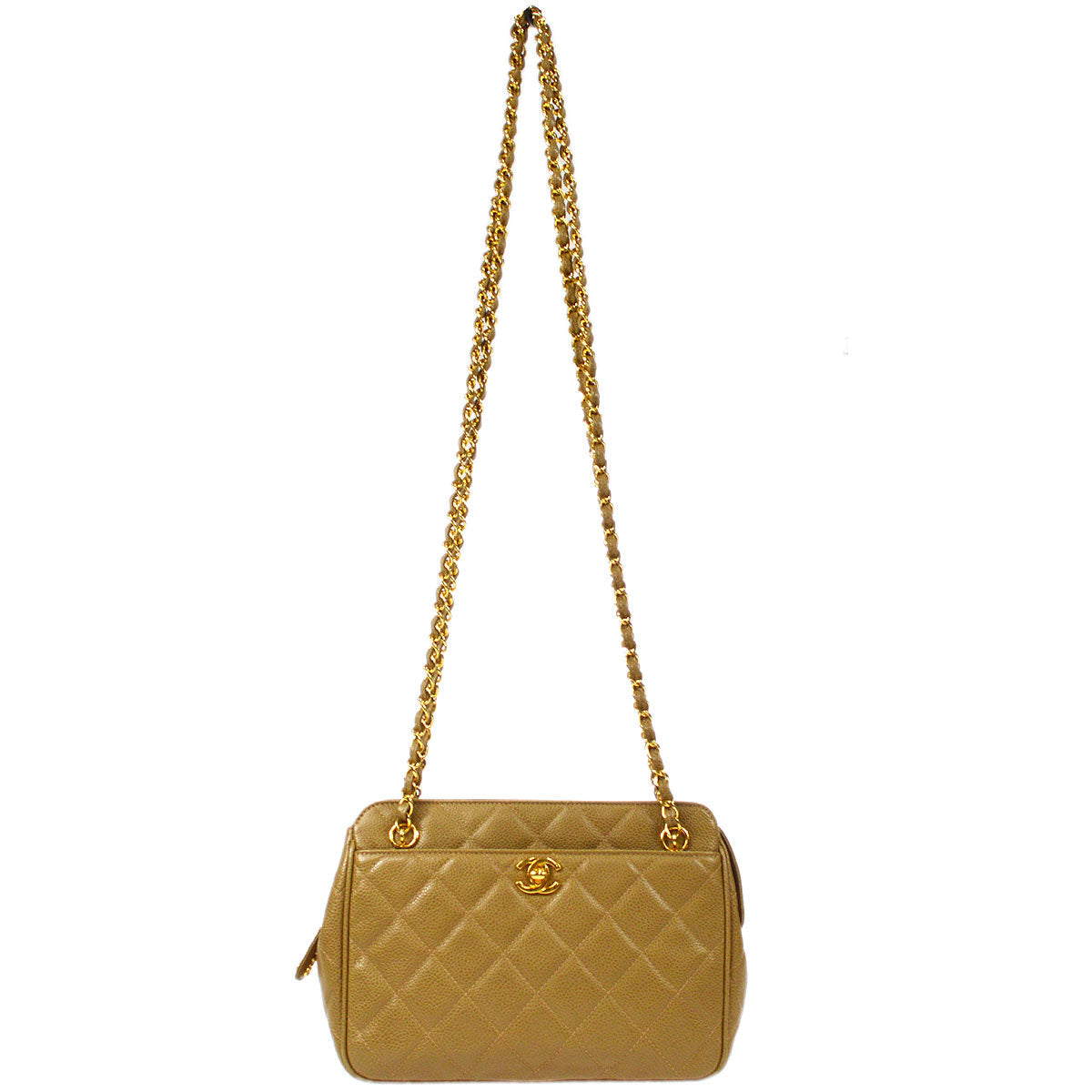 CHANEL Single Chain Shoulder Bag Beige Caviar