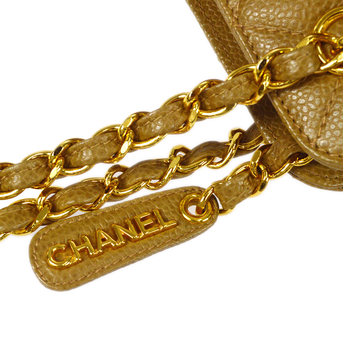 CHANEL Single Chain Shoulder Bag Beige Caviar