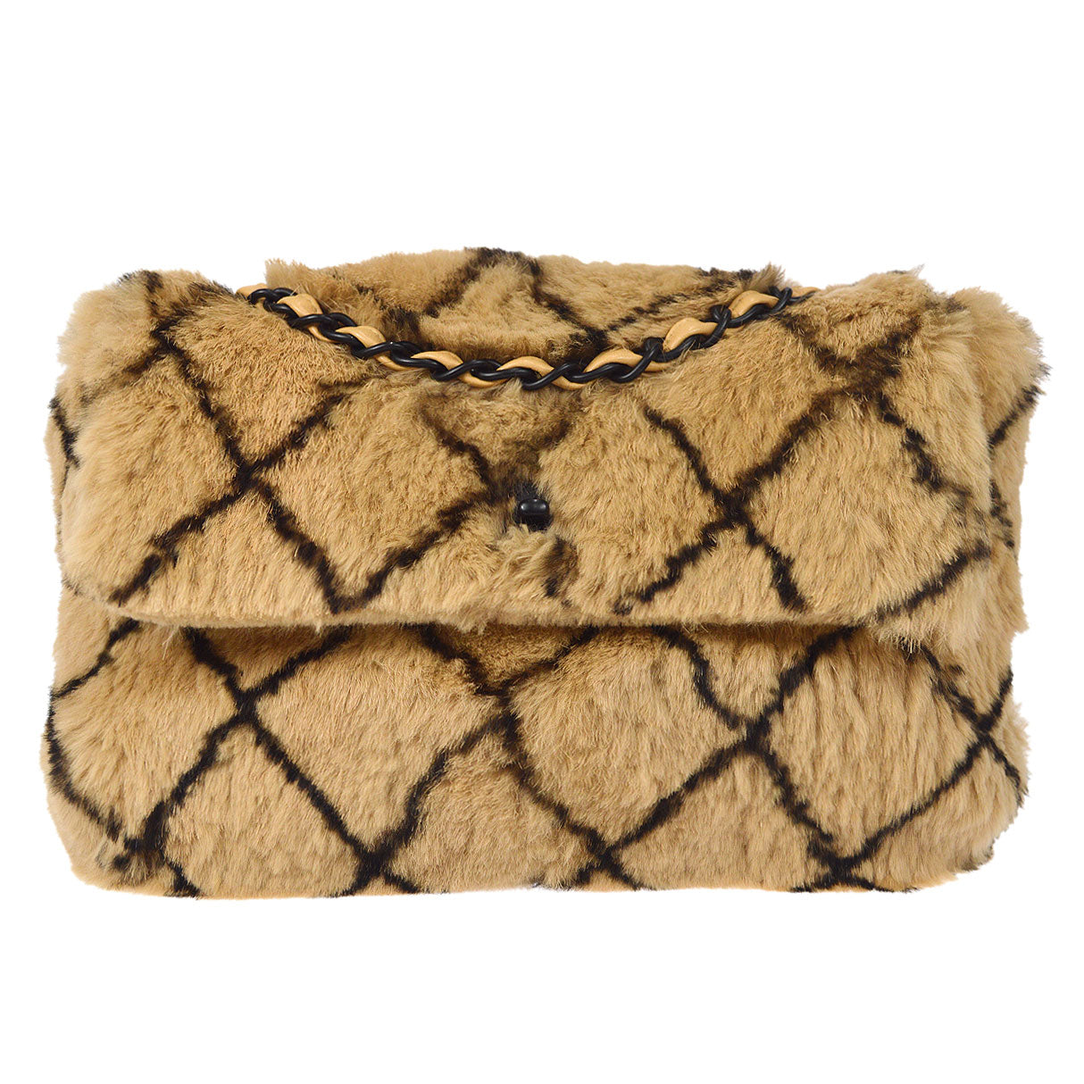 CHANEL Single Chain Shoulder Bag Beige Fur