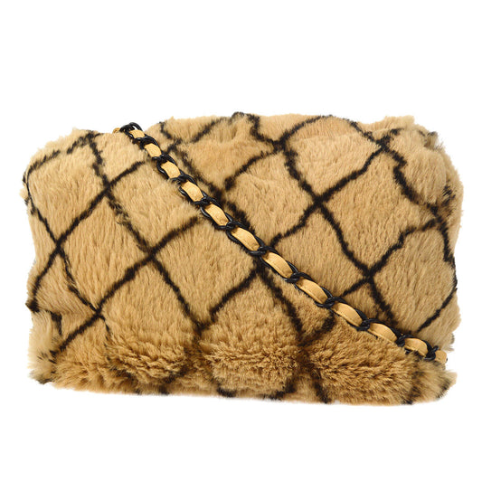 CHANEL Single Chain Shoulder Bag Beige Fur