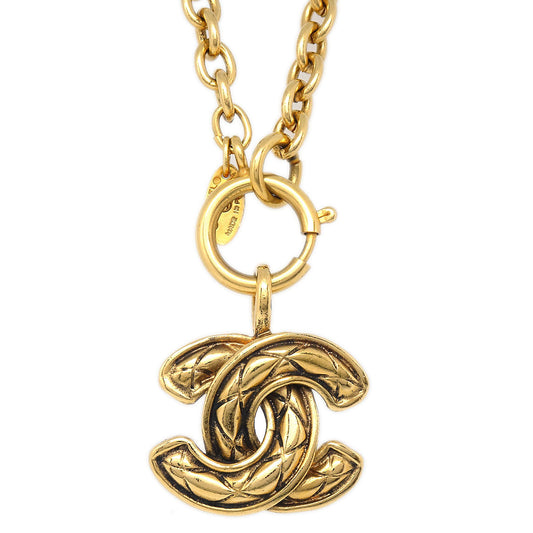 CHANEL Quilted CC Gold Chain Pendant Necklace 3857 58305