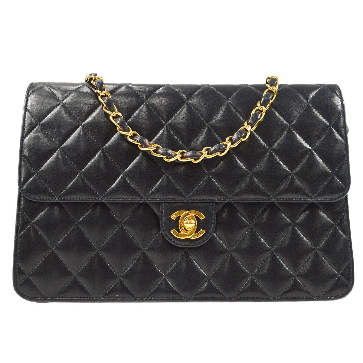 CHANEL Single Chain Shoulder Bag Black Lambskin 66337