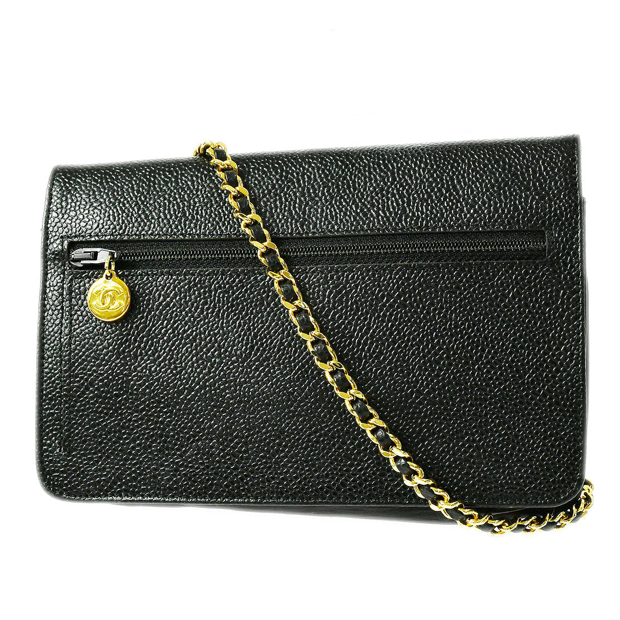 CHANEL WOC Chain Shoulder Wallet Bag Black Caviar 49036