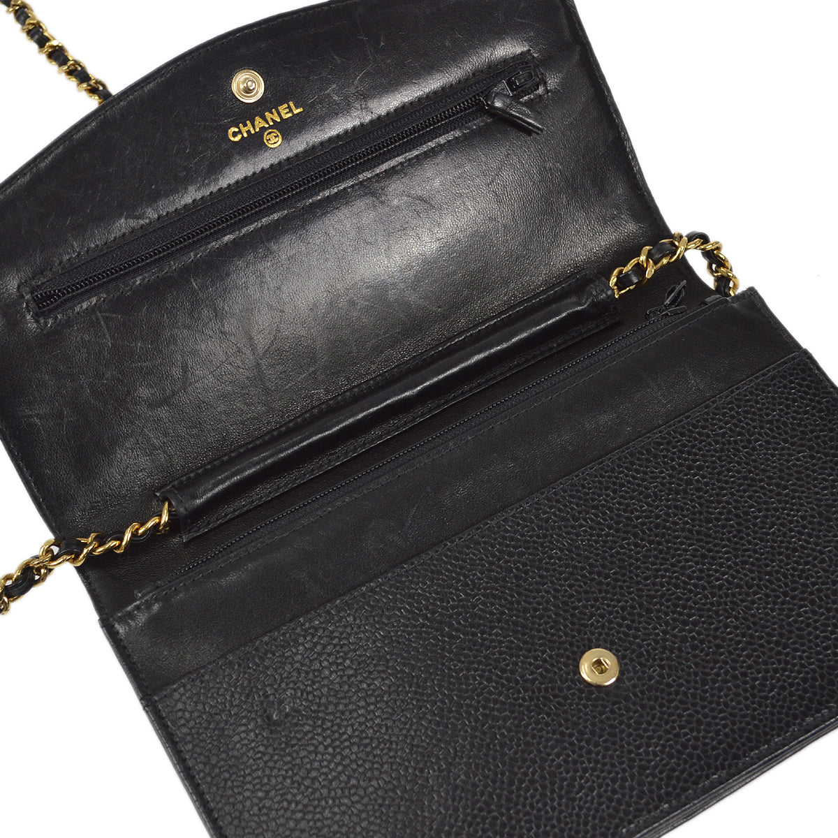 CHANEL WOC Chain Shoulder Wallet Bag Black Caviar 86730