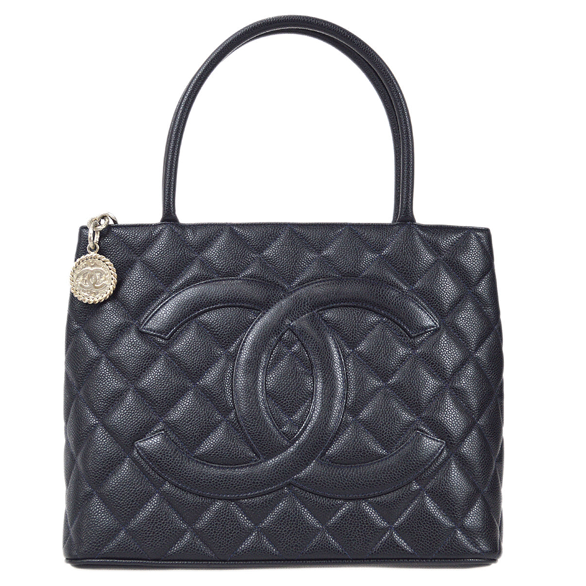 CHANEL 2000-2001 Medallion Tote SHW Navy Caviar 97413