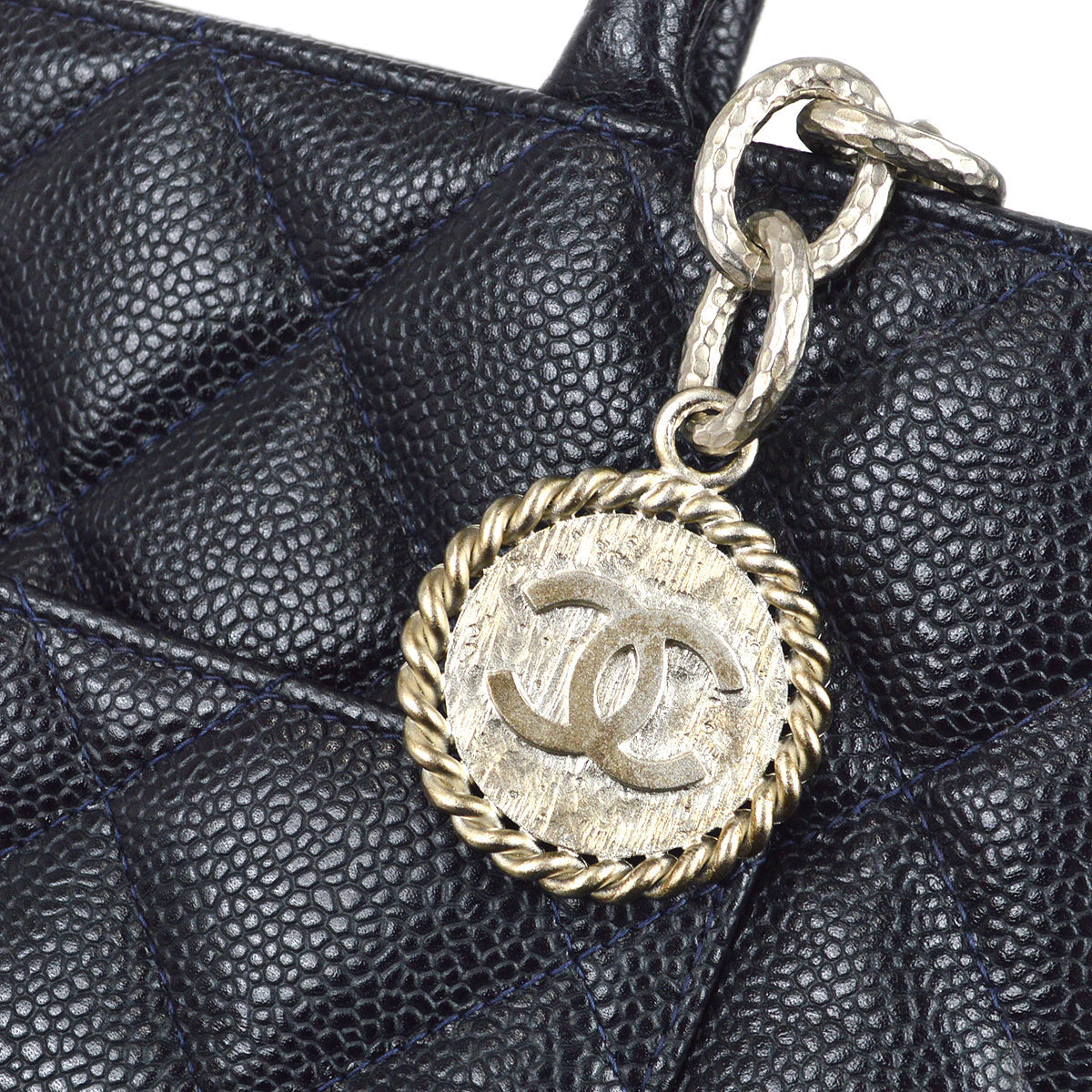 CHANEL 2000-2001 Medallion Tote SHW Navy Caviar 97413