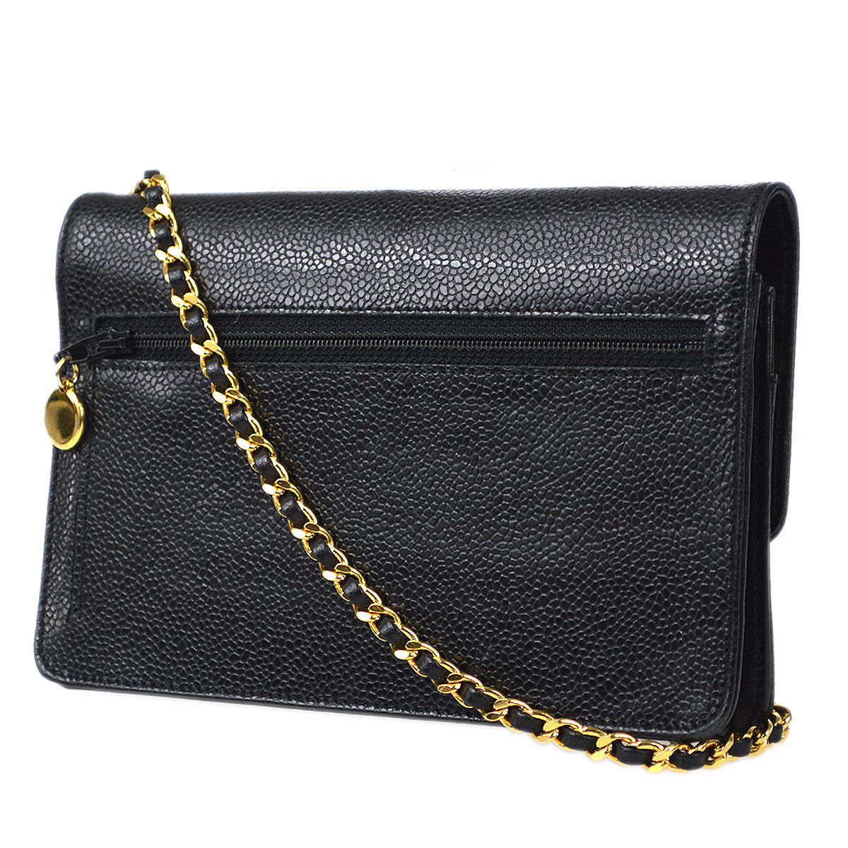 CHANEL WOC Chain Shoulder Wallet Bag Black Caviar 97644