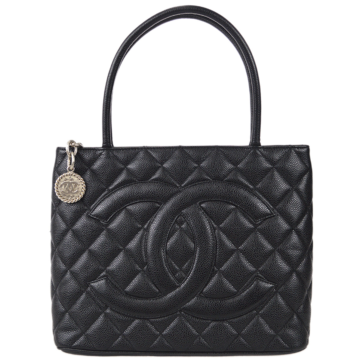 CHANEL 2001-2003 Medallion Tote SHW Black Caviar 67999