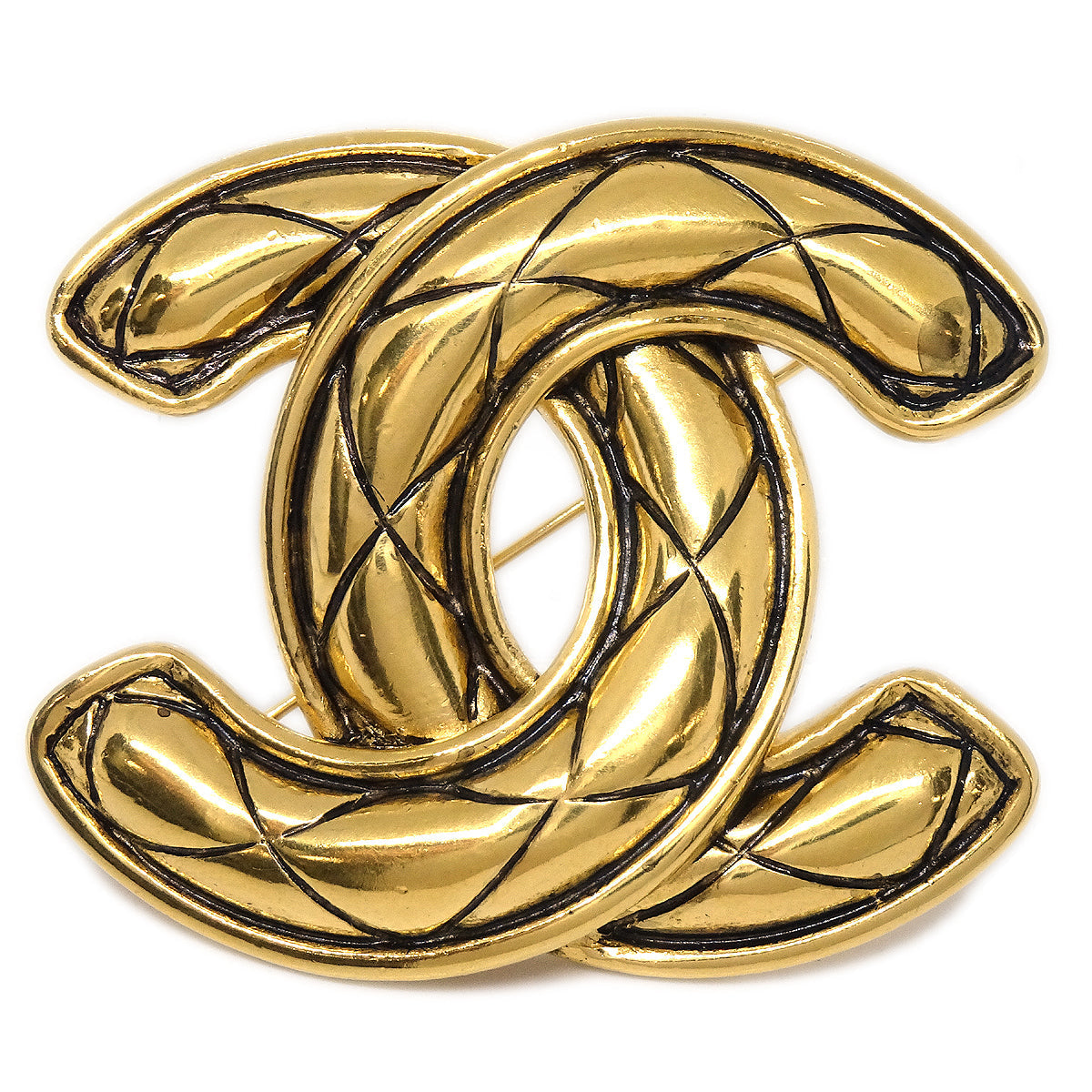 CHANEL Quilted Brooch Pin Gold 1152 78653