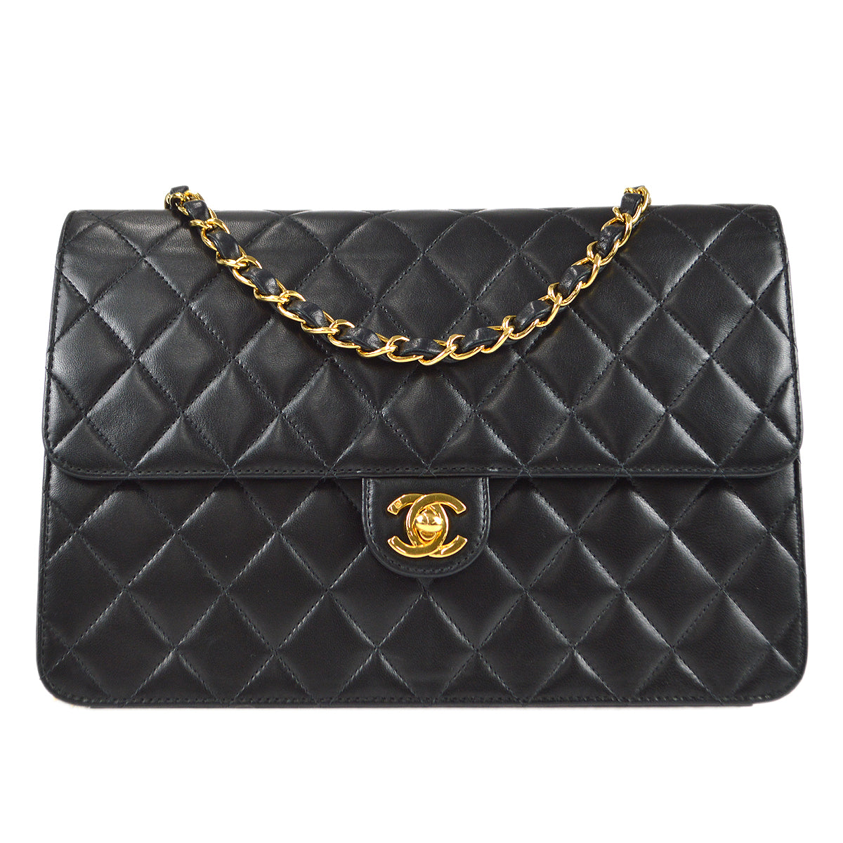 CHANEL Single Chain Shoulder Bag Black Lambskin 66899