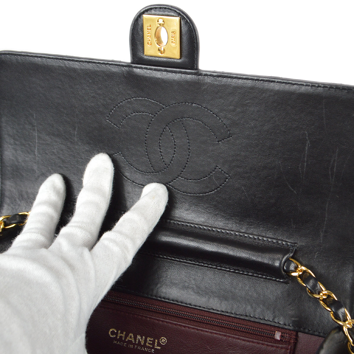 CHANEL Single Chain Shoulder Bag Black Lambskin 66899