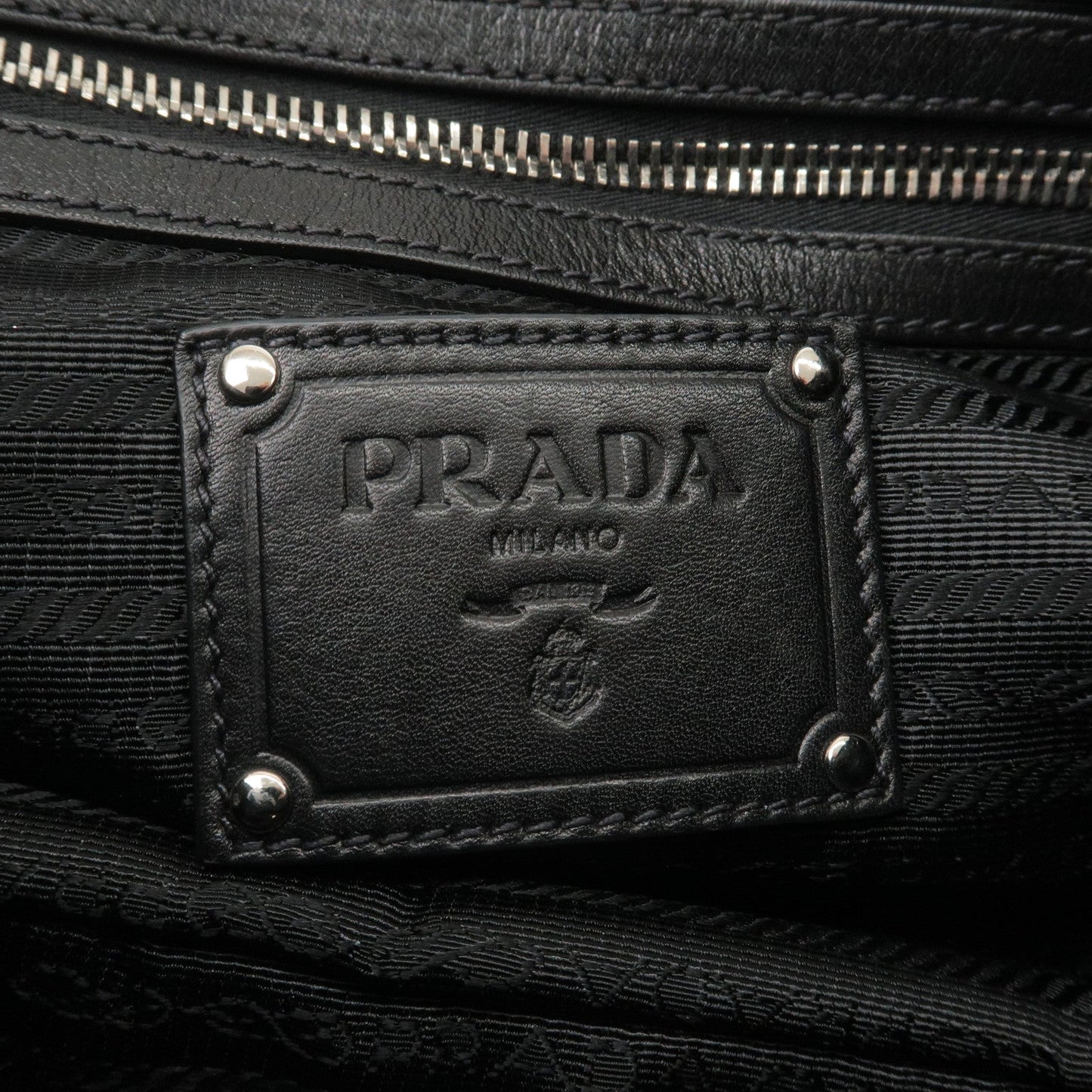 Prada Logo Leather Shoulder Bag Hand Bag Black BR3795