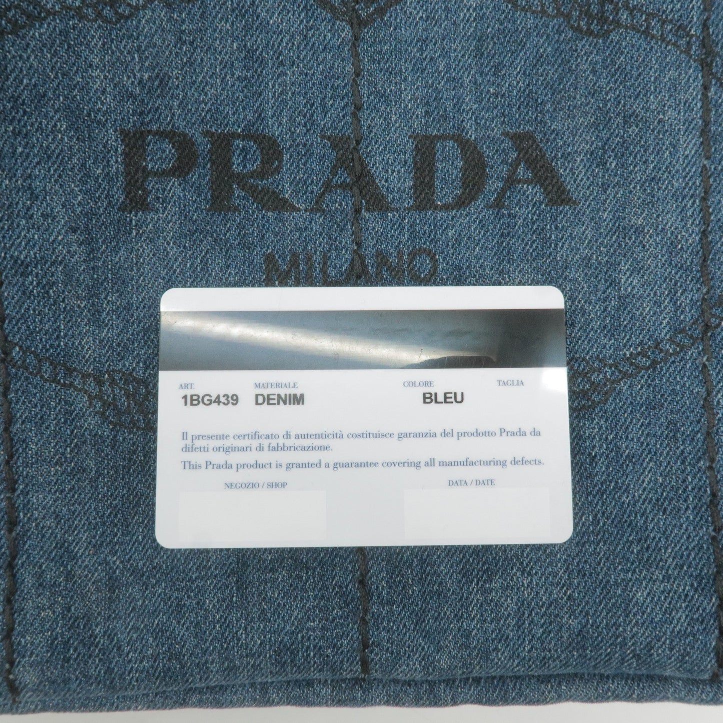 Prada Logo Denim Canapa Mini Hand Bag Tote Bag Blue 1BG439