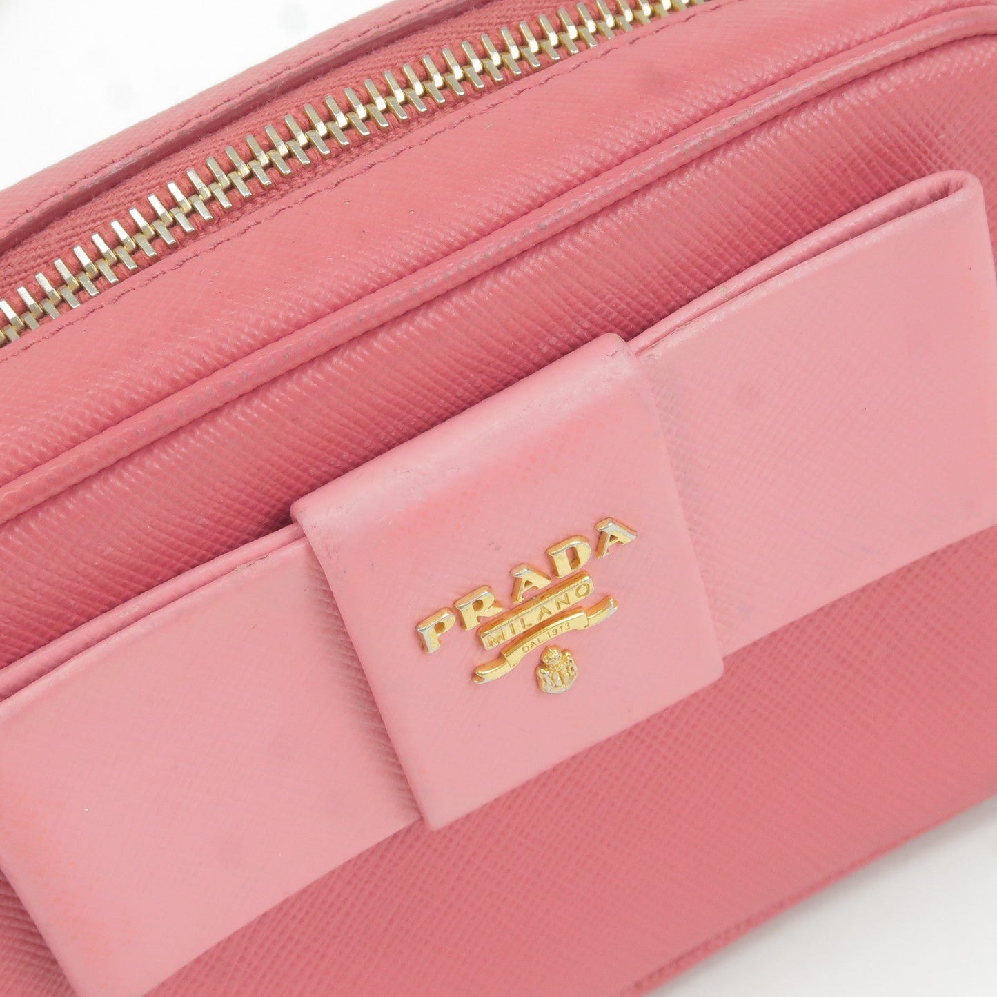 Prada Bow Ribbon Leather Shoulder Bag Purse Pink