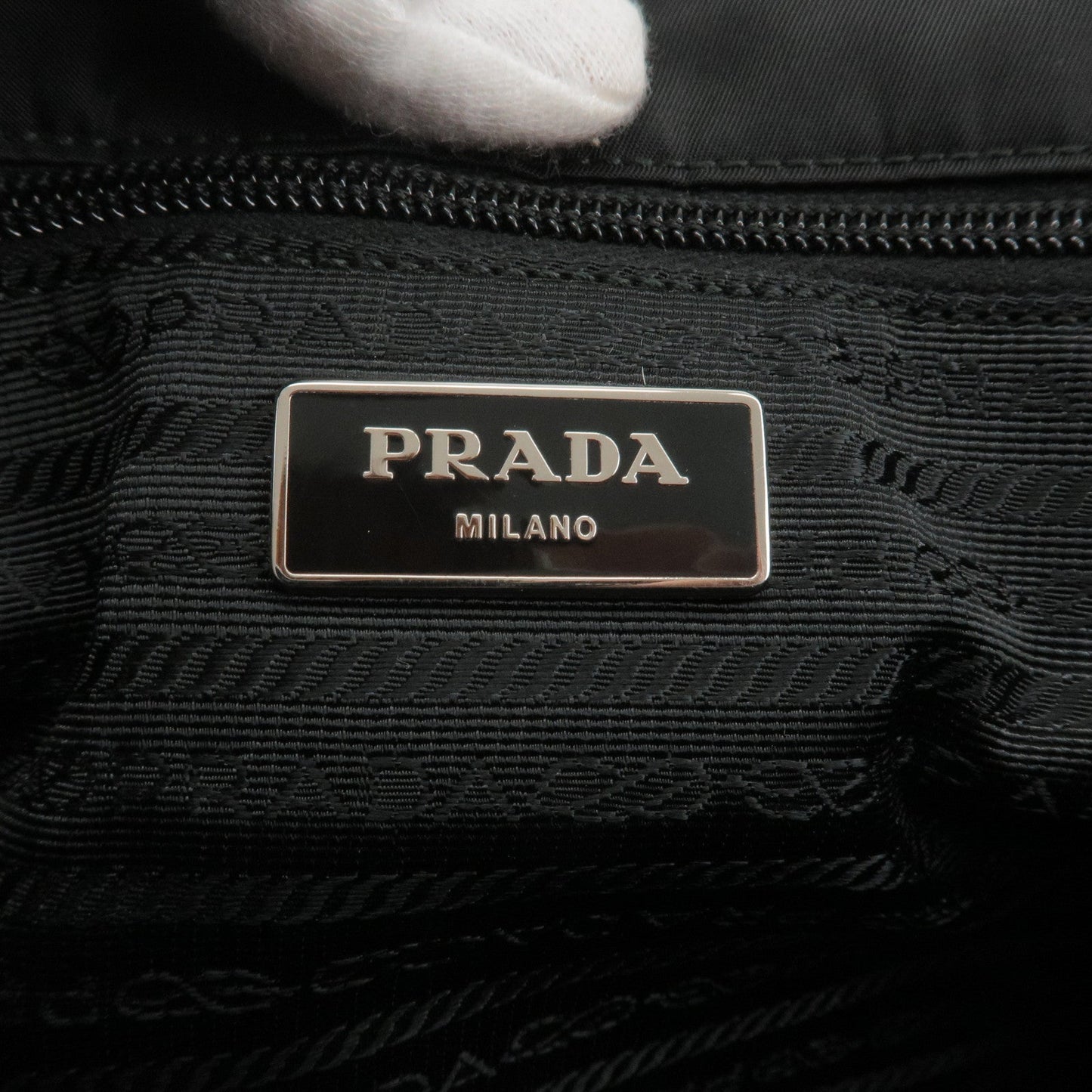 Prada Logo Nylon Leather Tote Bag Hand Bag Black