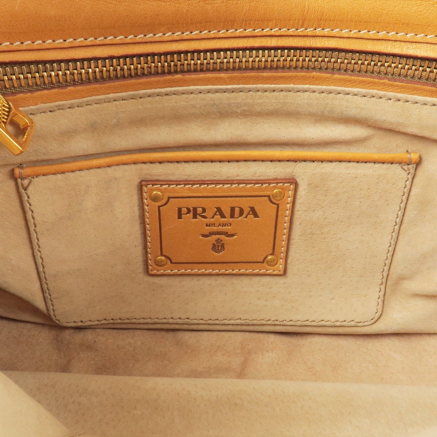 Prada Logo Canvas Leather Shoulder Bag Hand Bag Orange Black