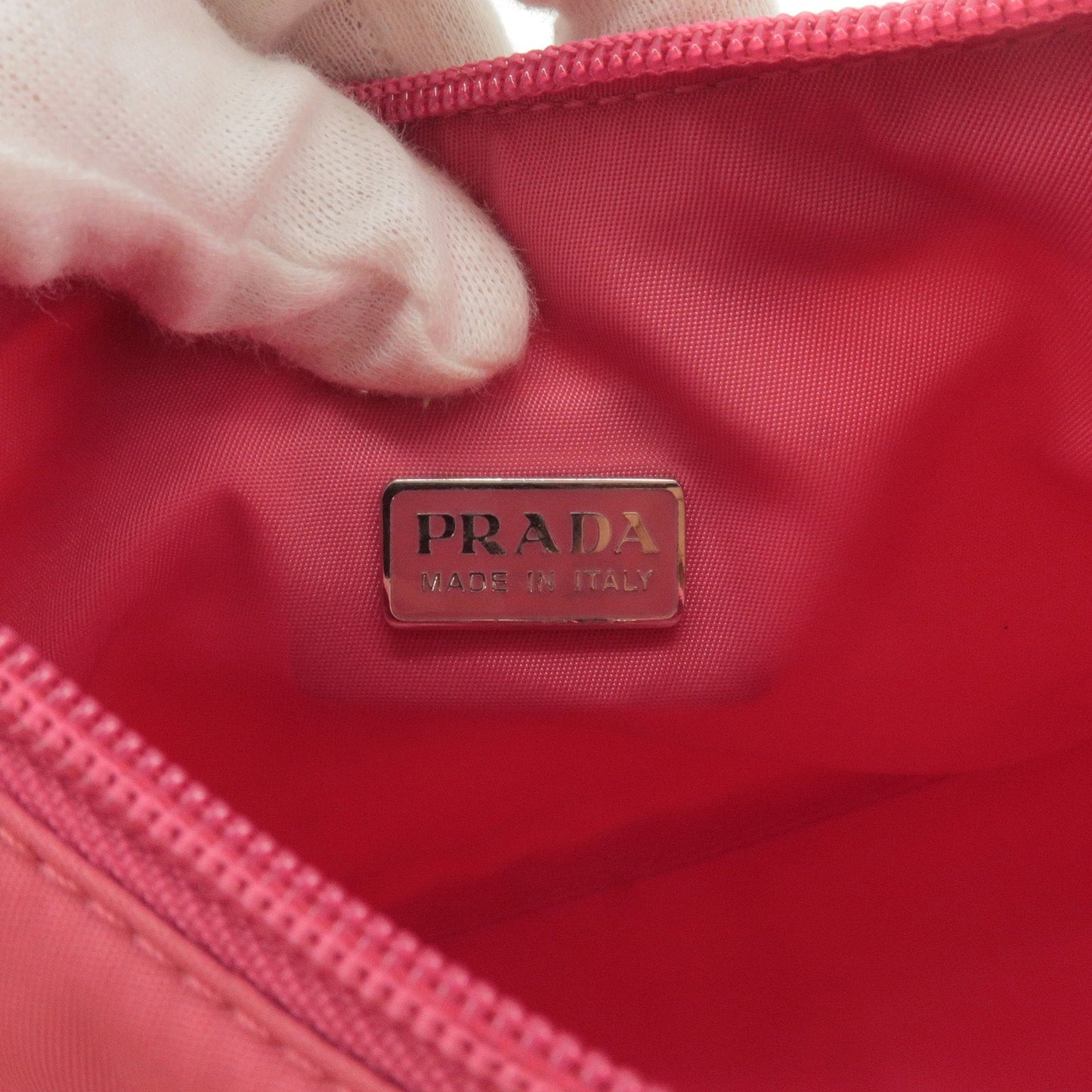 Prada Logo Nylon Canvas Hand Bag Pouch Purse Pink MV519