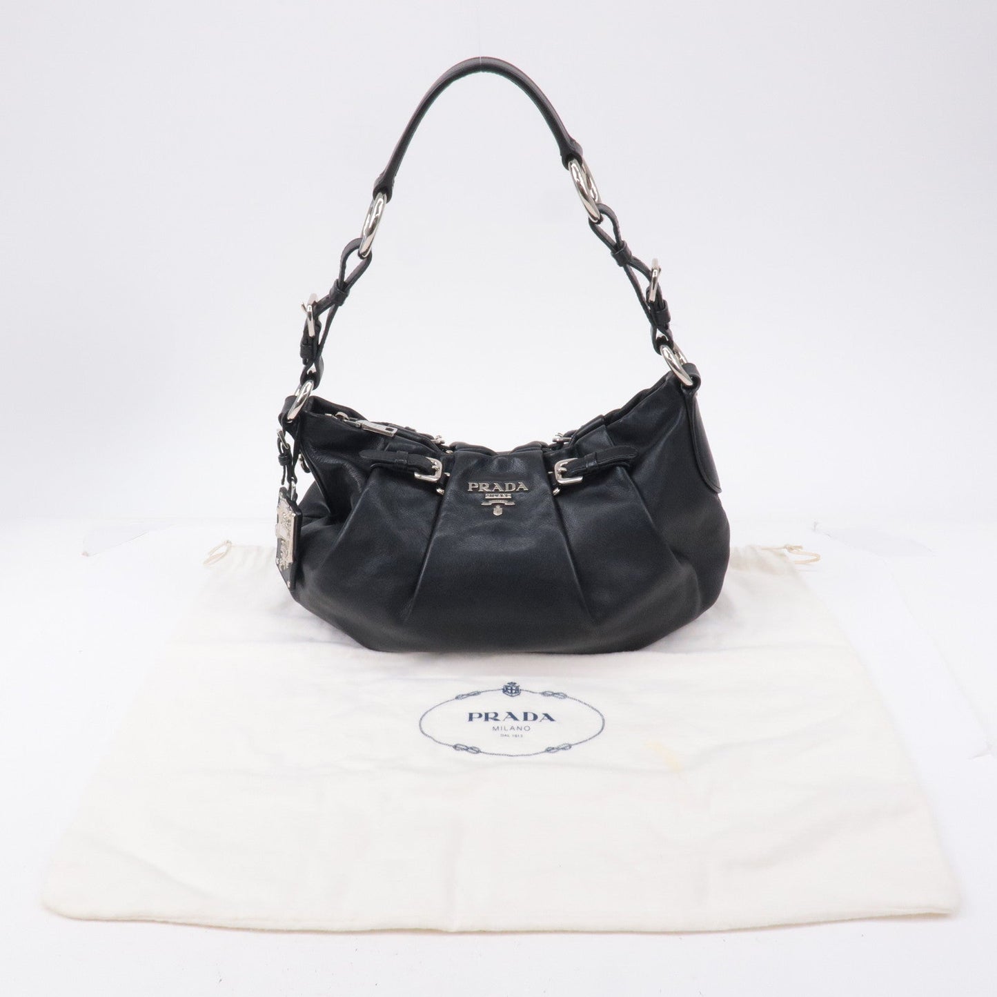 Prada Leather Shoulder Bag Black with Charm