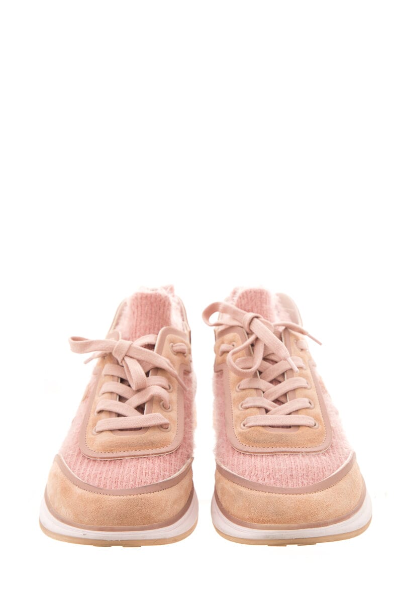 Chanel Pink Knit Fabric & CalfSkin Sneakers SZ 39