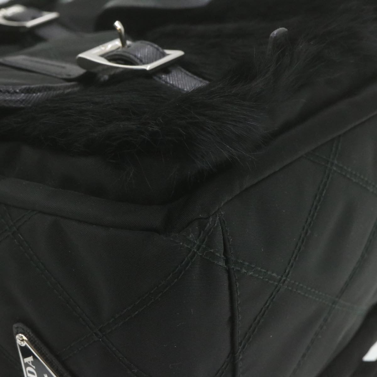 PRADA Nylon Fur Backpack Black 2VZ015  21454A