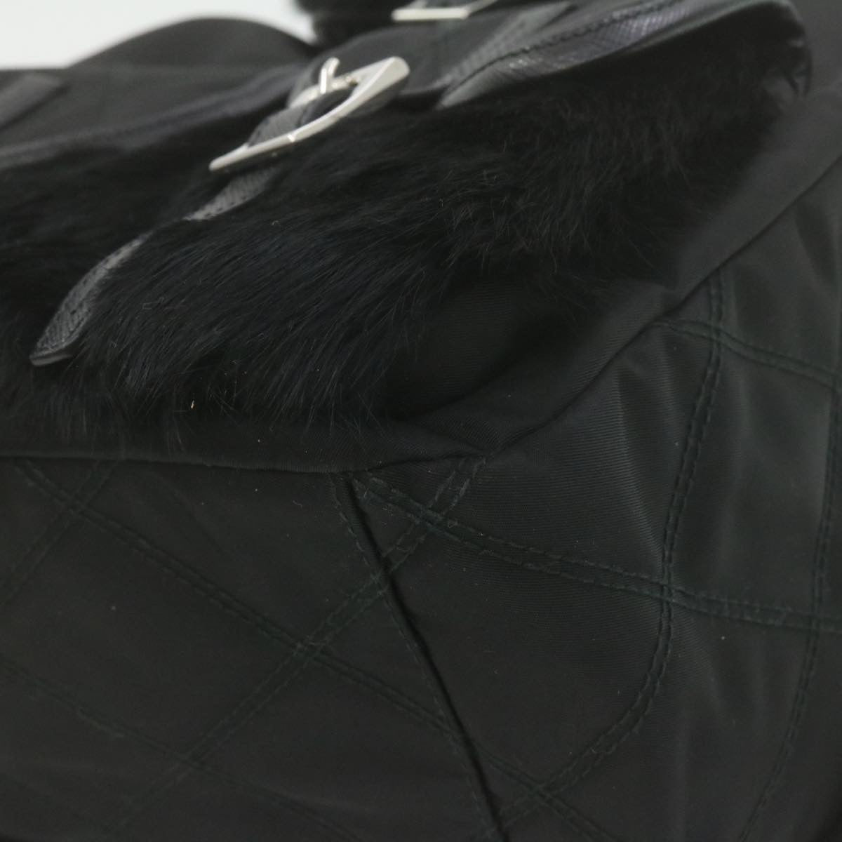 PRADA Nylon Fur Backpack Black 2VZ015  21454A