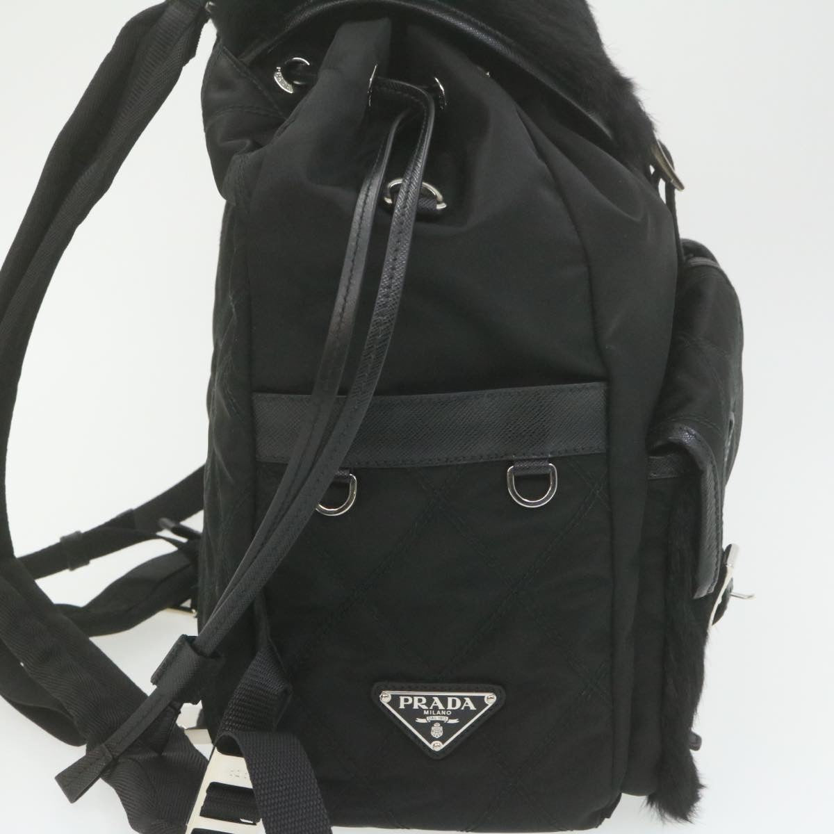 PRADA Nylon Fur Backpack Black 2VZ015  21454A