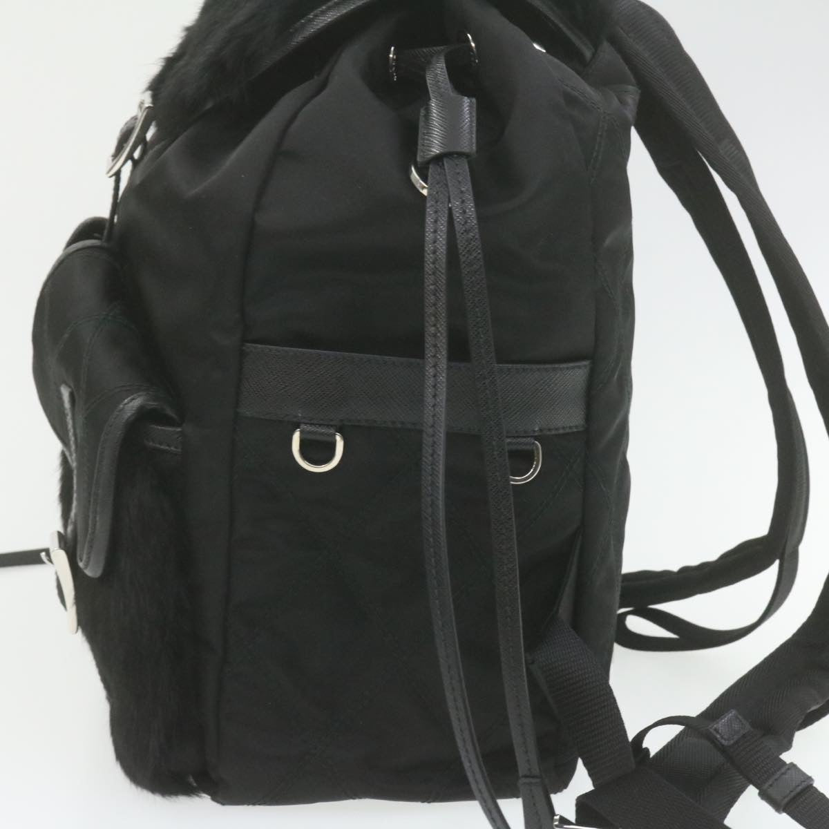 PRADA Nylon Fur Backpack Black 2VZ015  21454A