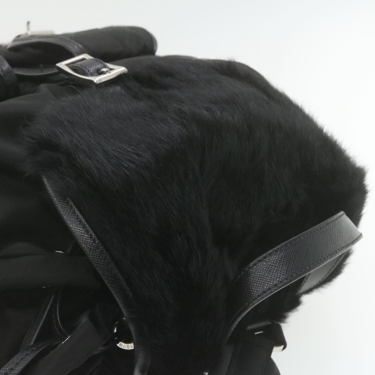 PRADA Nylon Fur Backpack Black 2VZ015  21454A