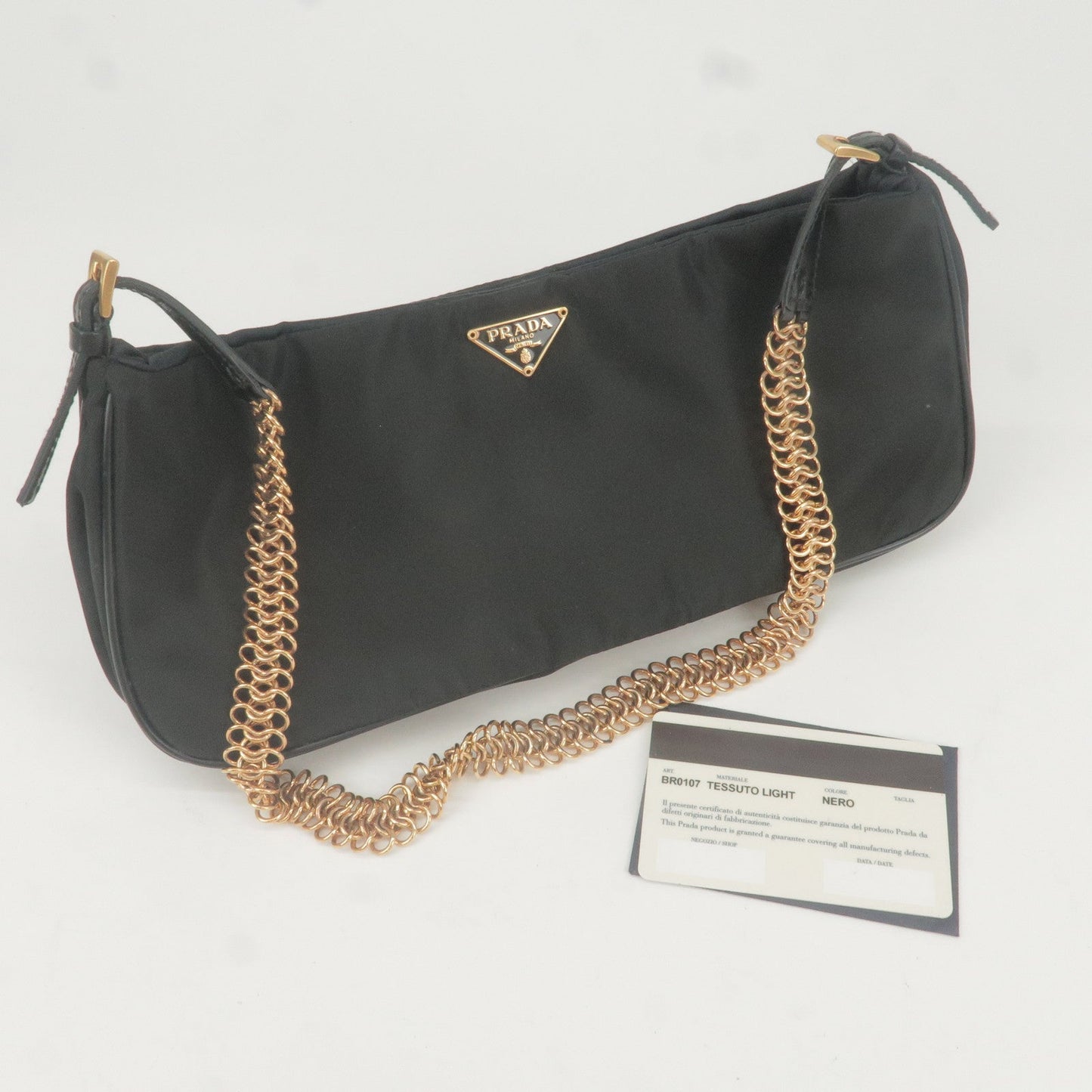 Prada Nylon Chain Shoulder Bag Rose Gold NERO Black 1BB903