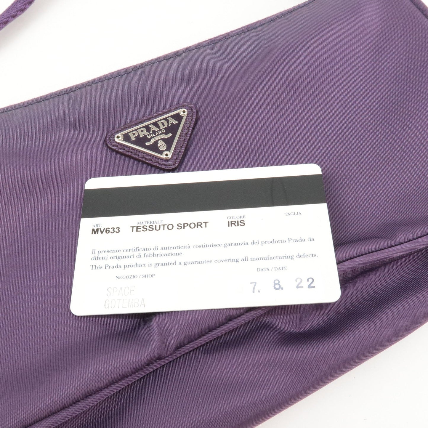 Prada Logo Nylon Hand Bag Purse Cosmetic Pouch Purple MV633