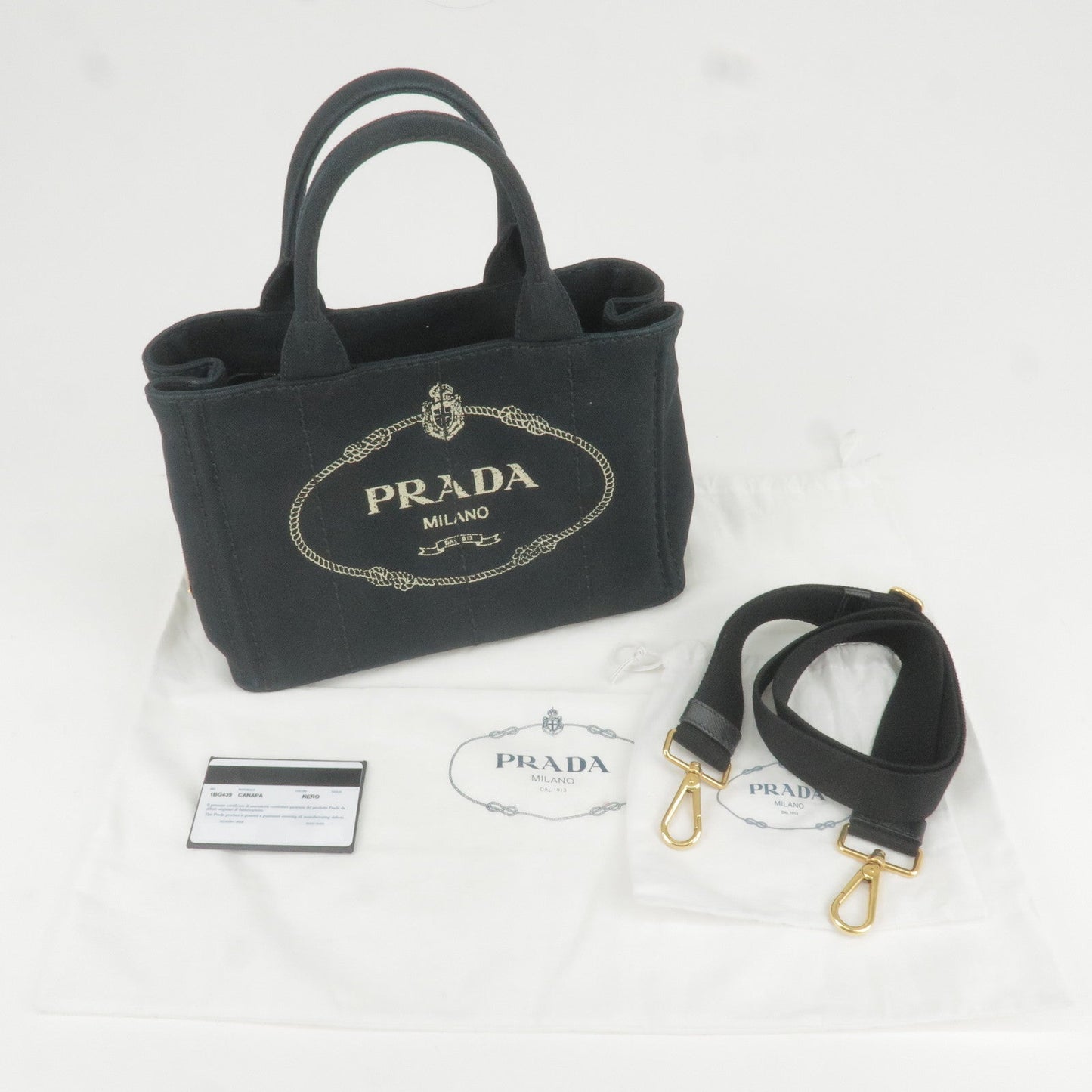 Prada Canapa Mini Canvas 2Way Bag Shoulder Bag Black 1BG439