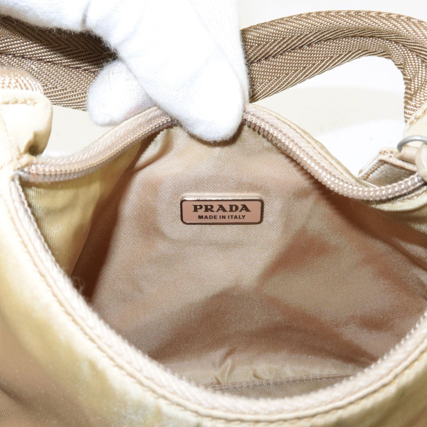 Prada Logo Nylon Hand Bag Pouch Beige