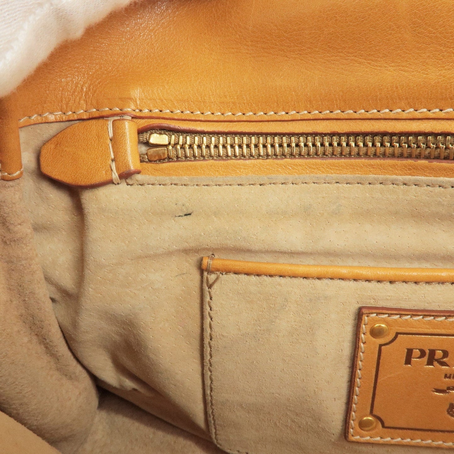 Prada Logo Canvas Leather Shoulder Bag Hand Bag Orange Black