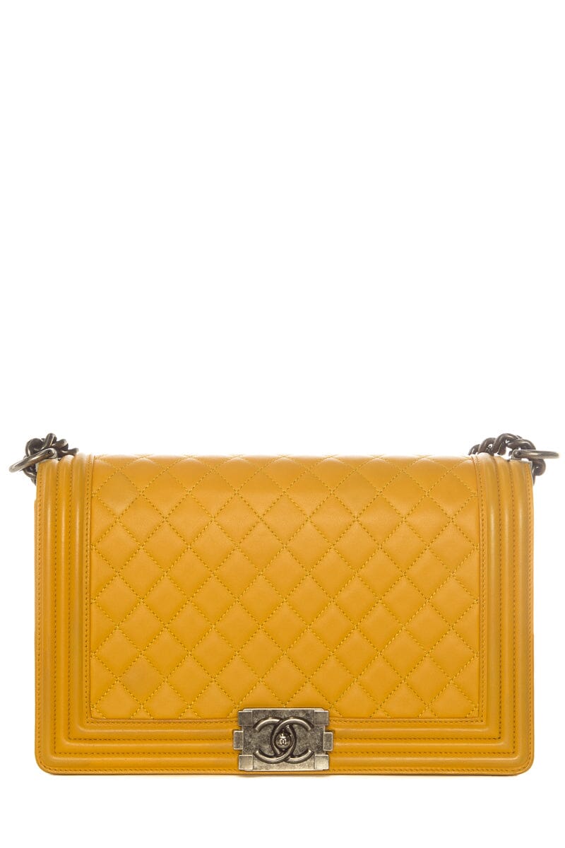 Chanel Yellow Medium Boybag RHW Lambskin  Handbag